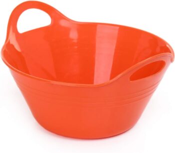 Mintra Home Plastic Bowls with Handles (4.5L Large 2pk, Orange) - 11.25W x 5inH (6.75inH with handles) - great for popcorn, snacks, drinks, candy, Halloween, trick or treat bowls