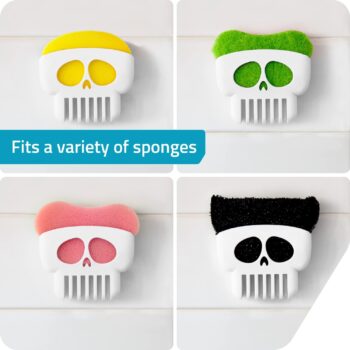 Peleg Design Brain Drain White Skull Sponge Holder for Kitchen, Bath, or Sink, Drains and Dries All Types of Sponges, 1 Sponge Included