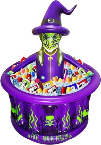 43 Inch Halloween Party Decorations Inflatable Cooler, 200+ Cans Witches Cauldron Halloween Party Supplies Large Capacity Ice Bucket for Drink Beverage Holder, Scary Halloween Decor for Outdoor Indoor