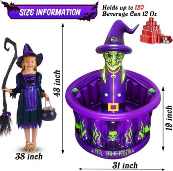 43 Inch Halloween Party Decorations Inflatable Cooler, 200+ Cans Witches Cauldron Halloween Party Supplies Large Capacity Ice Bucket for Drink Beverage Holder, Scary Halloween Decor for Outdoor Indoor