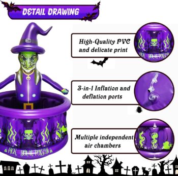 43 Inch Halloween Party Decorations Inflatable Cooler, 200+ Cans Witches Cauldron Halloween Party Supplies Large Capacity Ice Bucket for Drink Beverage Holder, Scary Halloween Decor for Outdoor Indoor