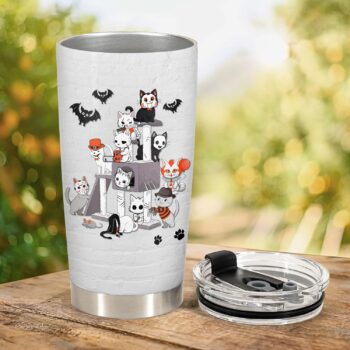 34HD Christmas Gifts for Cat Lovers, Pet Cats And Watch Horror Movies Tumbler Stainless Steel with Lid, Cats Coffee Mug, Birthday Gifts for Horror Lovers