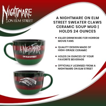 A Nightmare on Elm Street Freddy Krueger Sweater Claws Ceramic Soup Mug | 24-Ounce Bowl For Ice Cream, Cereal, Oatmeal | Large Coffee Cup For Espresso, Caffeine | Horror Movie Gifts and Collectibles