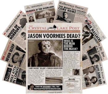 AKBOK Vintage Horror Movie Newspaper Article Poster Classic Scary Movie Character Poster Newspaper Art Prints Home Theater Set for Man Cave Living Room Bedroom 8”X 10” Unframed 9Pcs