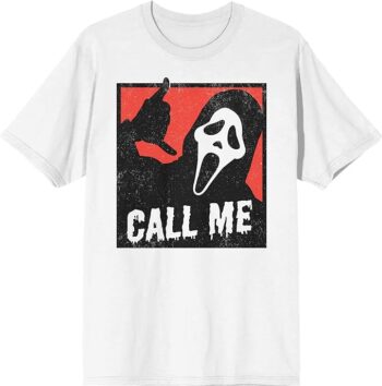 Bioworld Ghostface Call Me Crew Neck Short Sleeve Men's White T-Shirt