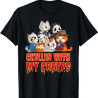 Chillin with My Creeps Funny Cat Horror Movies Serial Killer T-Shirt