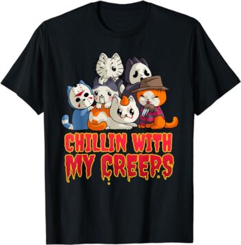 Chillin with My Creeps Funny Cat Horror Movies Serial Killer T-Shirt