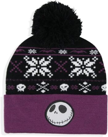 Disney The Nightmare Before Christmas Fair Isle Jack Skellington Cuff Beanie Purple