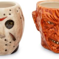 Freddy vs. Jason Faces Sculpted Ceramic Mini Mugs, Set of 2 | BPA-Free Small Coffee Cups For Espresso, Caffeine, Beverage | Home & Kitchen Essentials | Horror Movie Collectible | Each Holds 4 Ounces