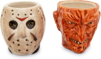 Freddy vs. Jason Faces Sculpted Ceramic Mini Mugs, Set of 2 | BPA-Free Small Coffee Cups For Espresso, Caffeine, Beverage | Home & Kitchen Essentials | Horror Movie Collectible | Each Holds 4 Ounces