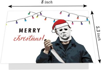 Funny Christmas Card with Envelopes, Horror Movie Christmas Gifts for Women Men, Humor Christmas Gift ideas for Him Her, Michael Myers Xmas Cards Gifts for Friends Brother Sister, Killer Holiday
