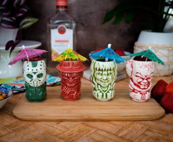 Geeki Tikis Horror Mini Muglets 4-Pack | Includes Regan, Jason Voorhees, Pennywise, Freddy Krueger | Tumbler Cocktail Glasses For Home Barware Set | Coffee Cups For Espresso, Lattes | Scary Movie Gift