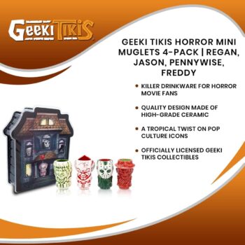 Geeki Tikis Horror Mini Muglets 4-Pack | Includes Regan, Jason Voorhees, Pennywise, Freddy Krueger | Tumbler Cocktail Glasses For Home Barware Set | Coffee Cups For Espresso, Lattes | Scary Movie Gift