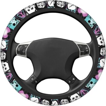 Halloween Horror Movie Ghost Face Steering Wheel Cover, Universal Thickened Anti-Slip Steering Wheel Protector, Anime Car Interior Decor Accessories for Women15 Inch