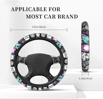 Halloween Horror Movie Ghost Face Steering Wheel Cover, Universal Thickened Anti-Slip Steering Wheel Protector, Anime Car Interior Decor Accessories for Women15 Inch