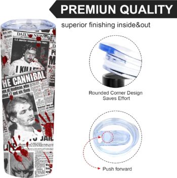 Horror Gift for Women Men - Serial Killers Newspaper Stories Skinny Tumblers Insulated Coffee Cup,True Crimes Travel Mug with Lid 20 Oz,Reusable Stainless Steel Water Bottle for Hot & Cold Drinks Tea