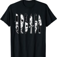 Horror Movie Characters in Knives, Funny Halloween Films T-Shirt