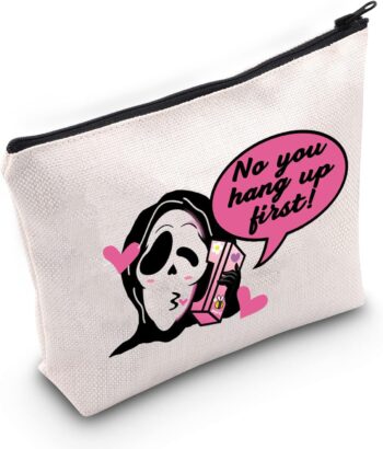 Horror Movie Inspired Cosmetics Bag No You Hang Up First Makeup Bag Scream Movie Inspired Horror Fan Gift (No You Hang Up First White Bag)