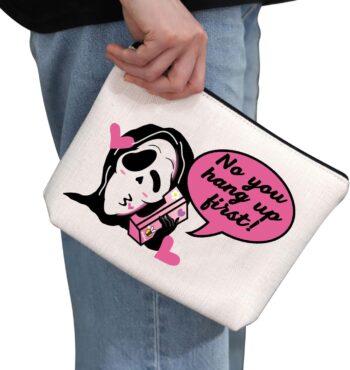 Horror Movie Inspired Cosmetics Bag No You Hang Up First Makeup Bag Scream Movie Inspired Horror Fan Gift (No You Hang Up First White Bag)