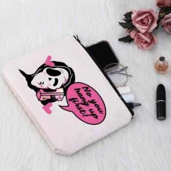 Horror Movie Inspired Cosmetics Bag No You Hang Up First Makeup Bag Scream Movie Inspired Horror Fan Gift (No You Hang Up First White Bag)