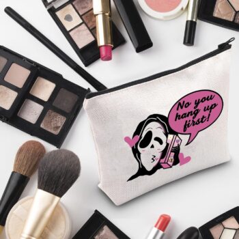 Horror Movie Inspired Cosmetics Bag No You Hang Up First Makeup Bag Scream Movie Inspired Horror Fan Gift (No You Hang Up First White Bag)