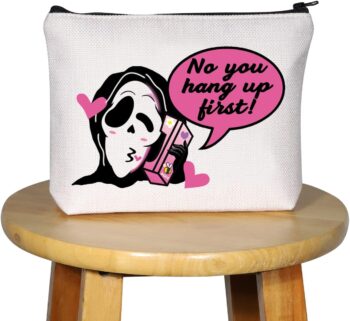 Horror Movie Inspired Cosmetics Bag No You Hang Up First Makeup Bag Scream Movie Inspired Horror Fan Gift (No You Hang Up First White Bag)