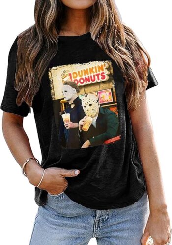 Horror Movies Tshirt Women Michael Myers Jason Scary Killers Shirt Halloween Party Tee Tops Scary Movies Gift Tee Shirt