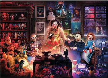 Horror Night Watch Party 1000-Piece Jigsaw Puzzle by Rachid Lotf | Brain Teaser for Adults, Educational Developmental Toys & Games, Building Kit Activities to Encourage Creative Play | 28 x 20 Inches