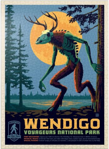 Legends of The National Parks: Voyageurs' The Wendigo, Vintage Poster - Premium 1000 Piece Jigsaw Puzzle for Adults