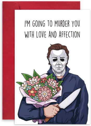 Leinessy Michael Myers Halloween Card for Him Her, Horror Movie Theme Anniversary Card, Murder You with Love and Affection