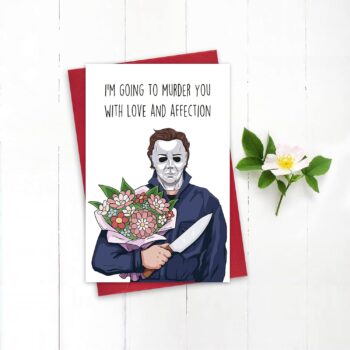 Leinessy Michael Myers Halloween Card for Him Her, Horror Movie Theme Anniversary Card, Murder You with Love and Affection