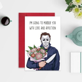 Leinessy Michael Myers Halloween Card for Him Her, Horror Movie Theme Anniversary Card, Murder You with Love and Affection