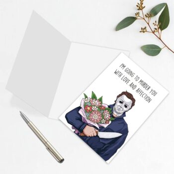 Leinessy Michael Myers Halloween Card for Him Her, Horror Movie Theme Anniversary Card, Murder You with Love and Affection