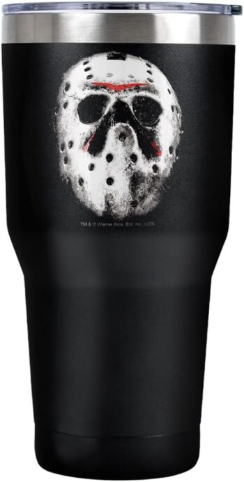 Logovision Friday The 13Th Jason Mask Stainless Steel Tumbler 30 oz Coffee Travel Cup, Vacuum Insulated & Double Wall with Leakproof Sliding Lid