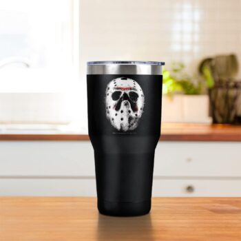 Logovision Friday The 13Th Jason Mask Stainless Steel Tumbler 30 oz Coffee Travel Cup, Vacuum Insulated & Double Wall with Leakproof Sliding Lid