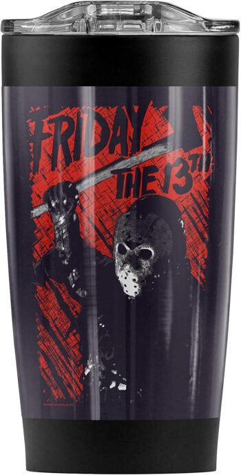 Logovision Friday the 13th Jason Lives Stainless Steel Tumbler 20 oz Coffee Travel Mug/Cup, Vacuum Insulated & Double Wall with Leakproof Sliding Lid | Great for Hot Drinks and Cold Beverages