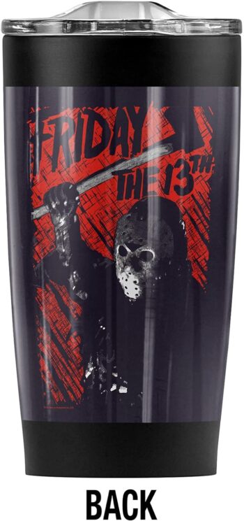 Logovision Friday the 13th Jason Lives Stainless Steel Tumbler 20 oz Coffee Travel Mug/Cup, Vacuum Insulated & Double Wall with Leakproof Sliding Lid | Great for Hot Drinks and Cold Beverages