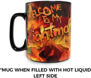 Morphing Mugs A Nightmare On Elm Street – Welcome to My Nightmare – Freddy Krueger Heat Sensitive Clue Mug – Full image revealed when HOT liquid is added - 16oz Large Drinkware