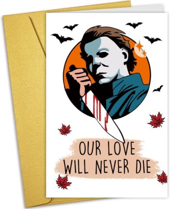 Nchigedy Michael Myers Halloween Card for Him Her, Funny Horror Anniversary Card for Wife Husband, Spooky Killer Valentines Day Card for Boyfriend Girlfriend