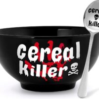 Nefelibata Halloween Black Cereal Killer Bowl and Spoon Set Father's Day Man‘s Birthday Retirement Engraved Funny Gift for Him Papa's Grandfather's Uncle's Friend's Present Set of 2