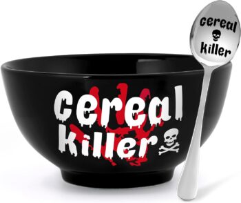 Nefelibata Halloween Black Cereal Killer Bowl and Spoon Set Father's Day Man‘s Birthday Retirement Engraved Funny Gift for Him Papa's Grandfather's Uncle's Friend's Present Set of 2