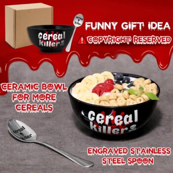 Nefelibata Halloween Black Cereal Killer Bowl and Spoon Set Father's Day Man‘s Birthday Retirement Engraved Funny Gift for Him Papa's Grandfather's Uncle's Friend's Present Set of 2