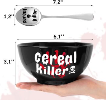 Nefelibata Halloween Black Cereal Killer Bowl and Spoon Set Father's Day Man‘s Birthday Retirement Engraved Funny Gift for Him Papa's Grandfather's Uncle's Friend's Present Set of 2