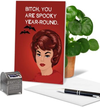 NobleWorks - Funny Halloween Card for Women - Adult Woman Humor, Hilarious Bluntcard Greeting with Envelope - Spooky Year-Round C3082HWG