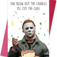 Norssiby Creepy Funny Michael Myers I’ll Cut The Cake Birthday Card, Horror Movies Killer Bday Greeting Card, You Blow Out The Candle