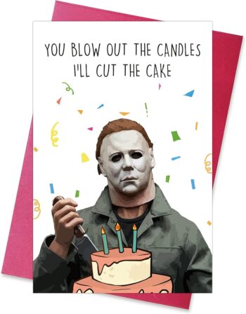 Norssiby Creepy Funny Michael Myers I’ll Cut The Cake Birthday Card, Horror Movies Killer Bday Greeting Card, You Blow Out The Candle