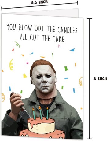 Norssiby Creepy Funny Michael Myers I’ll Cut The Cake Birthday Card, Horror Movies Killer Bday Greeting Card, You Blow Out The Candle