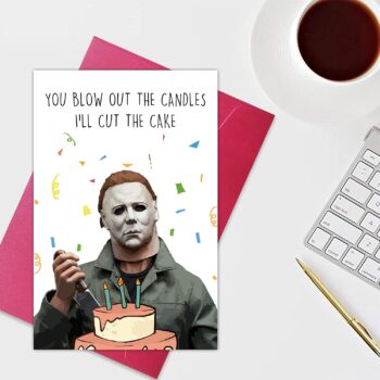 Norssiby Creepy Funny Michael Myers I’ll Cut The Cake Birthday Card, Horror Movies Killer Bday Greeting Card, You Blow Out The Candle