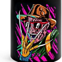 Retro Freddy Krueger, Nightmare, Elm Street, Slasher, Boogie man, horror, Colorful Black mug 11oz