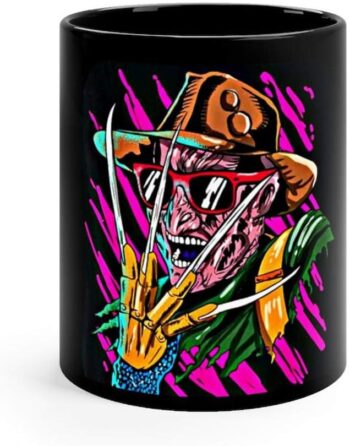 Retro Freddy Krueger, Nightmare, Elm Street, Slasher, Boogie man, horror, Colorful Black mug 11oz